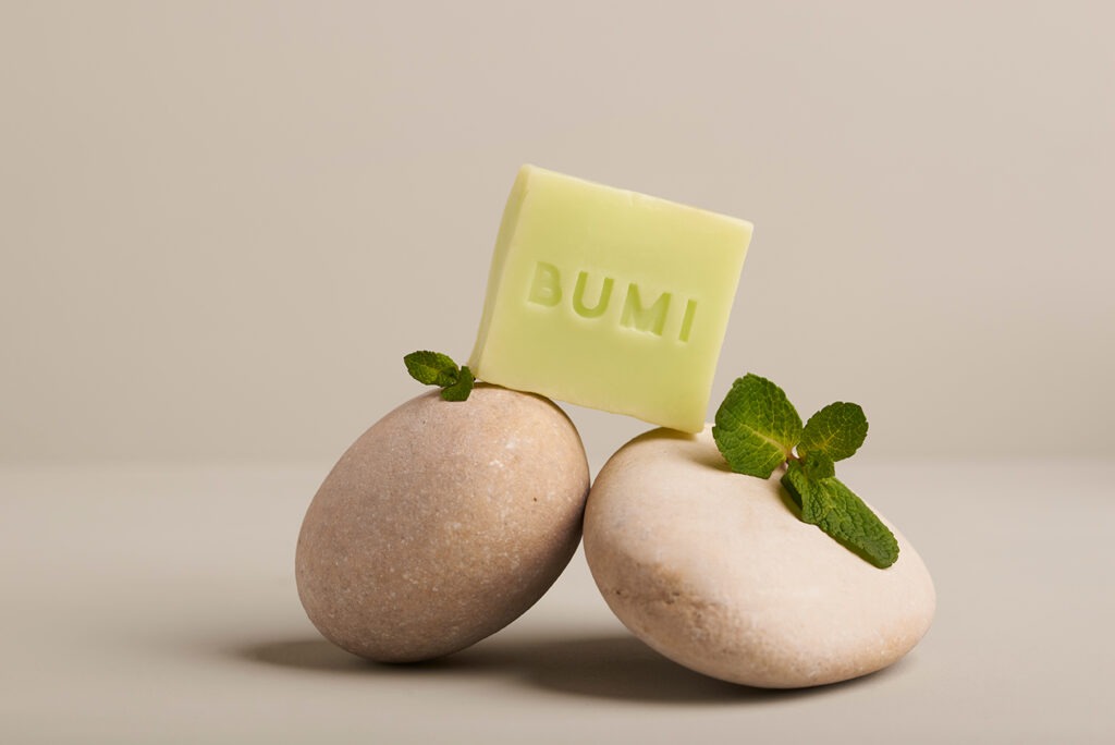 Studio Taupe product photography for Bumi Bars - natural soap with botanical ingredients